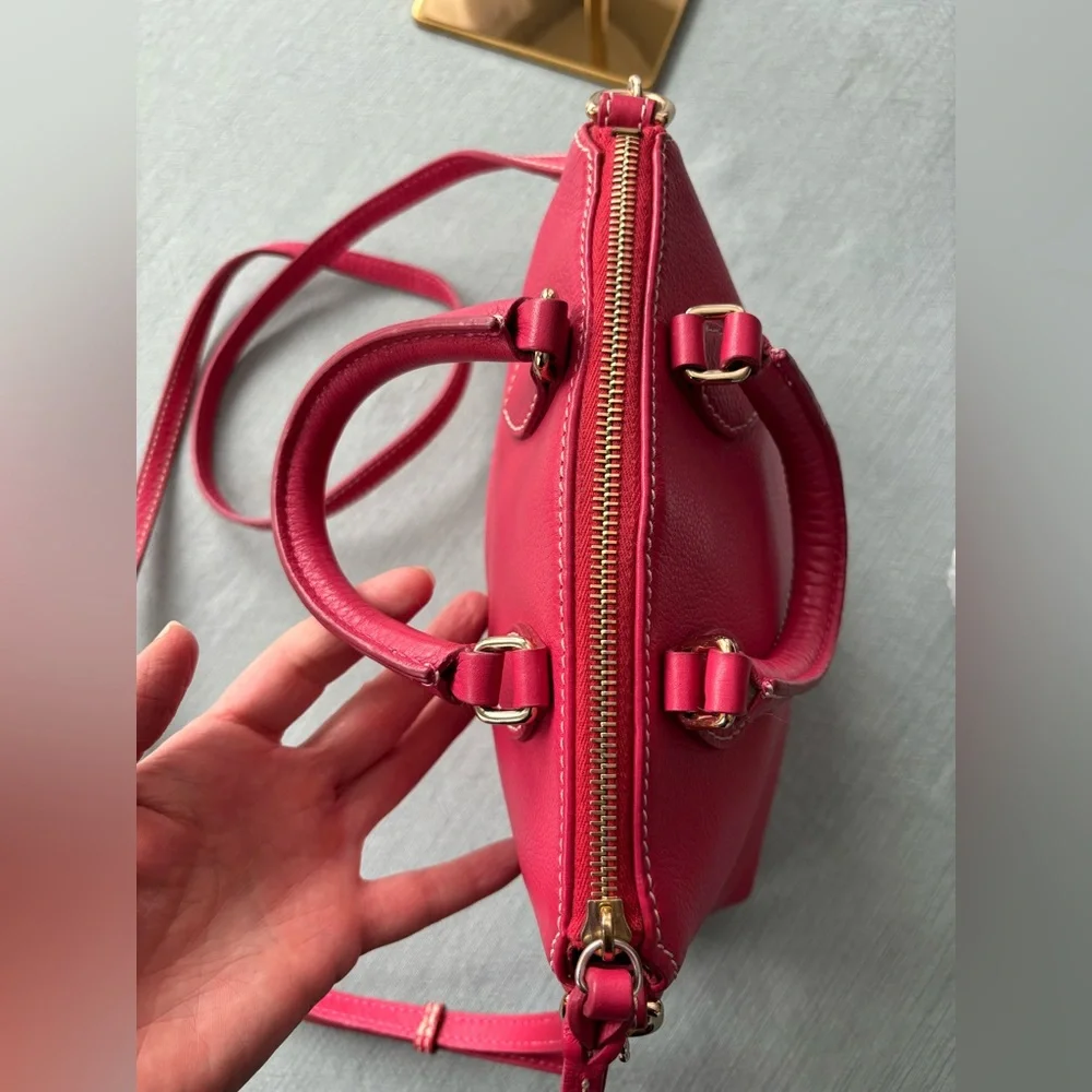 Dooney & Bourke Raspberry Hot Pink Leather Small Crossbody Satchel strap - Picture 13 of 16